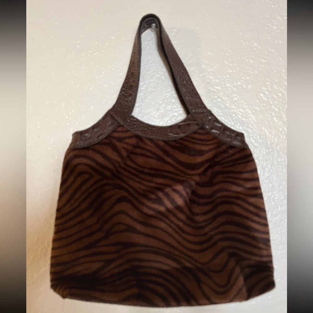 Vintage y2k zebra suede bag